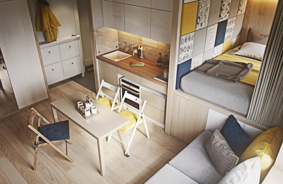Дизайн маленьких квартир студий (55 фото)