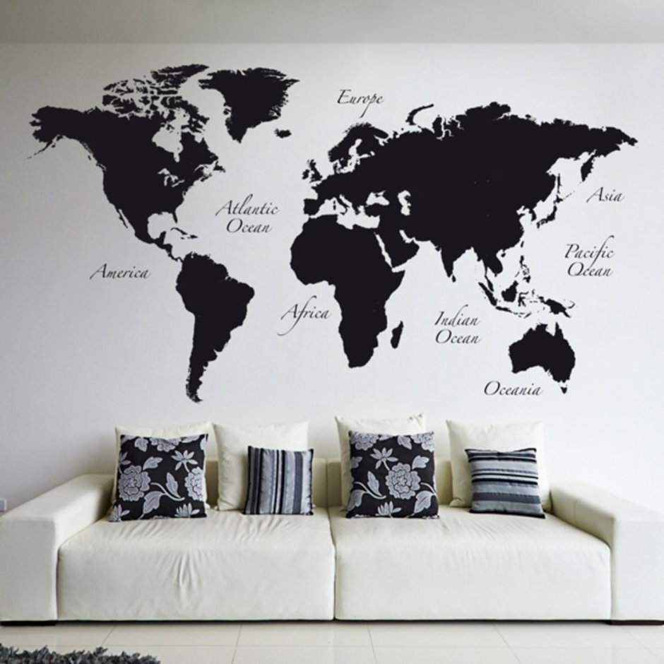 Карта мира на стене в интерьере (57 фото)