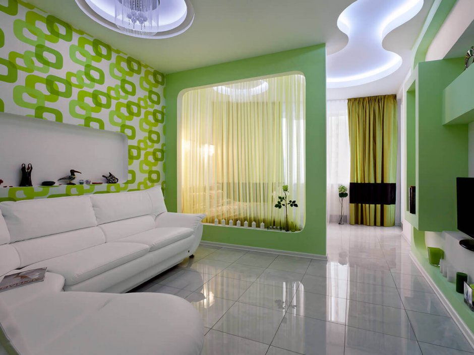 Спальня гостиная в зеленых тонах