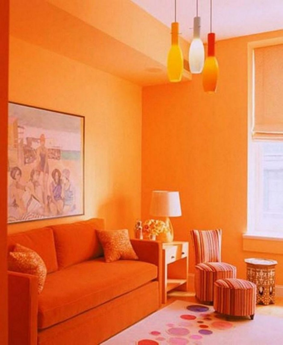Светло оранжевые стены в интерьере