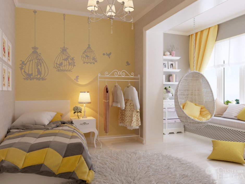 Желтая комната для девочки подростка
