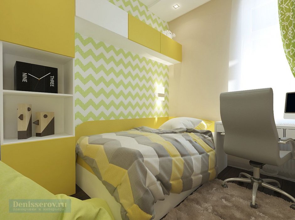 Детская комната в желто зеленом сером цвете