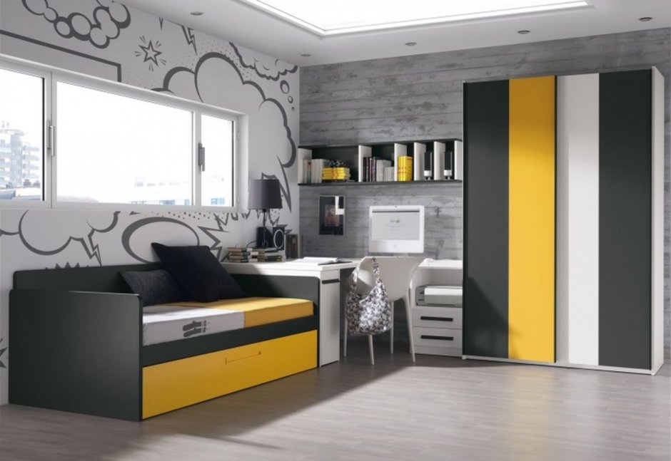 Черно желтая комната для подростка