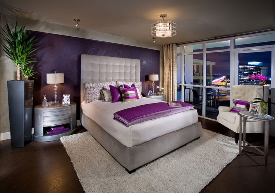 Декор спальни в фиолетовых тонах