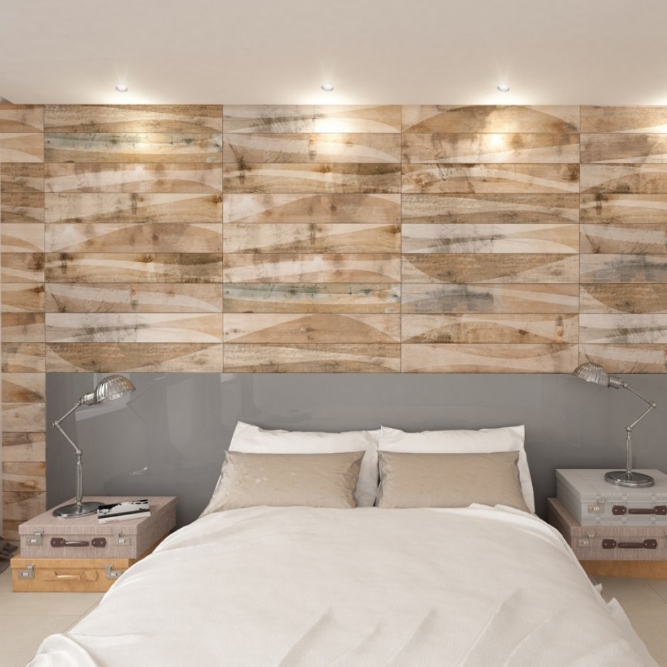 Деревянная плитка на стену спальни