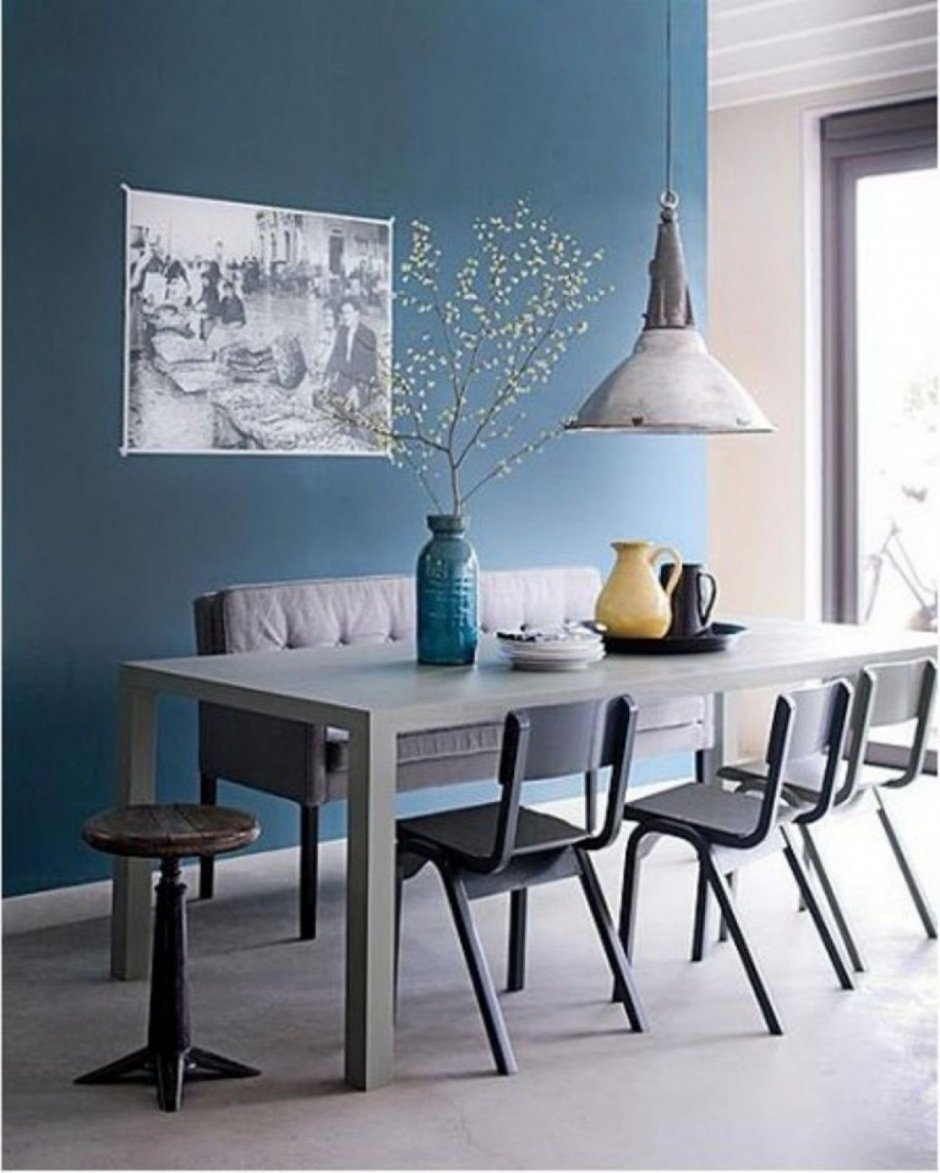 Серо-голубой цвет стен на кухне