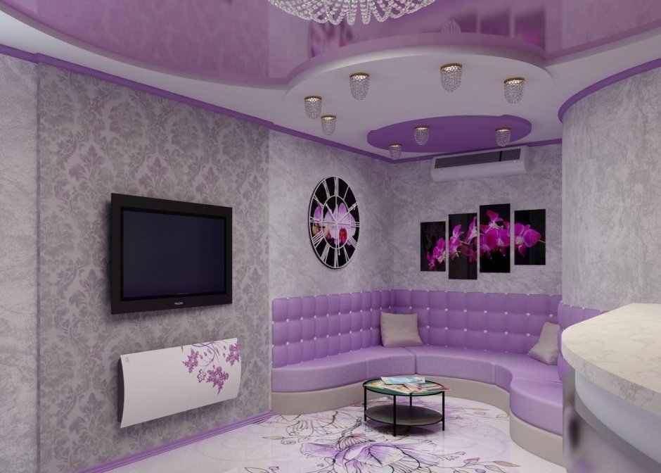 Фиолетовый зал в квартире