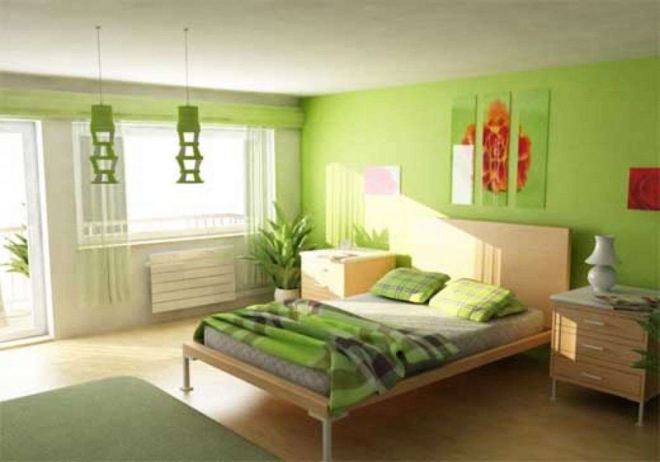 Спальня в светло зеленом цвете