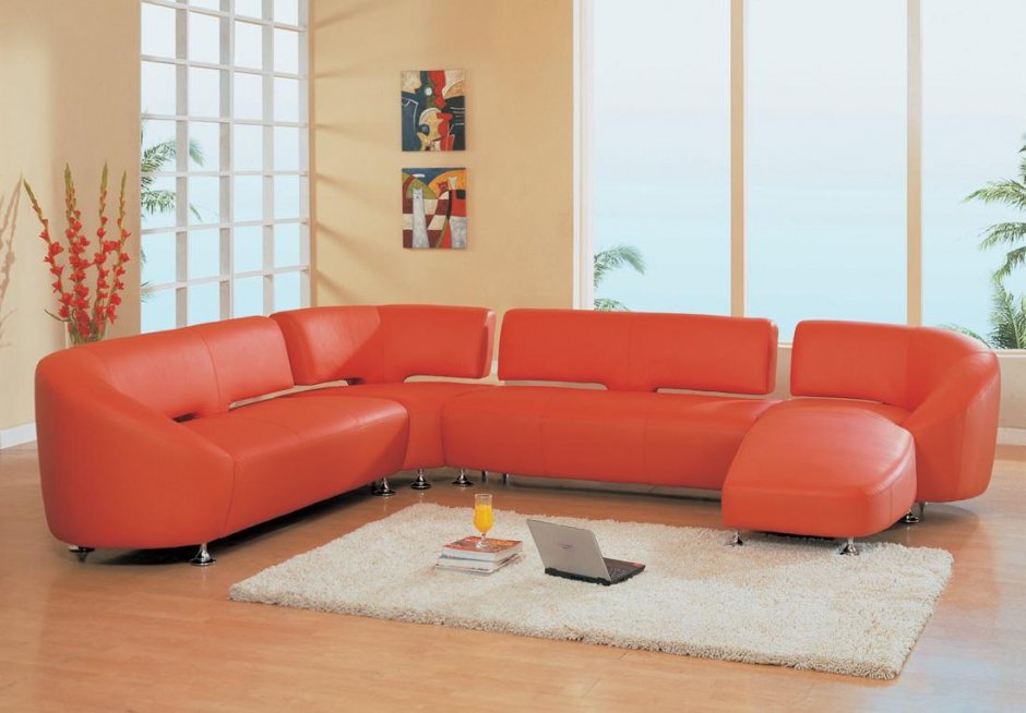 Оранжевый угловой диван современный