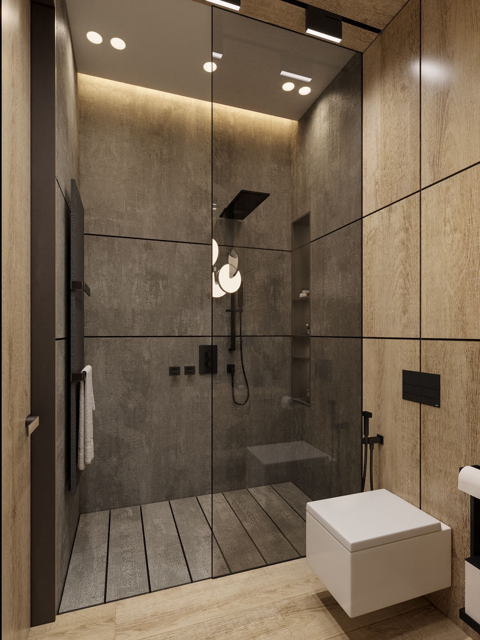 ванные комнаты дизайн с душевой из плитки в современном стиле