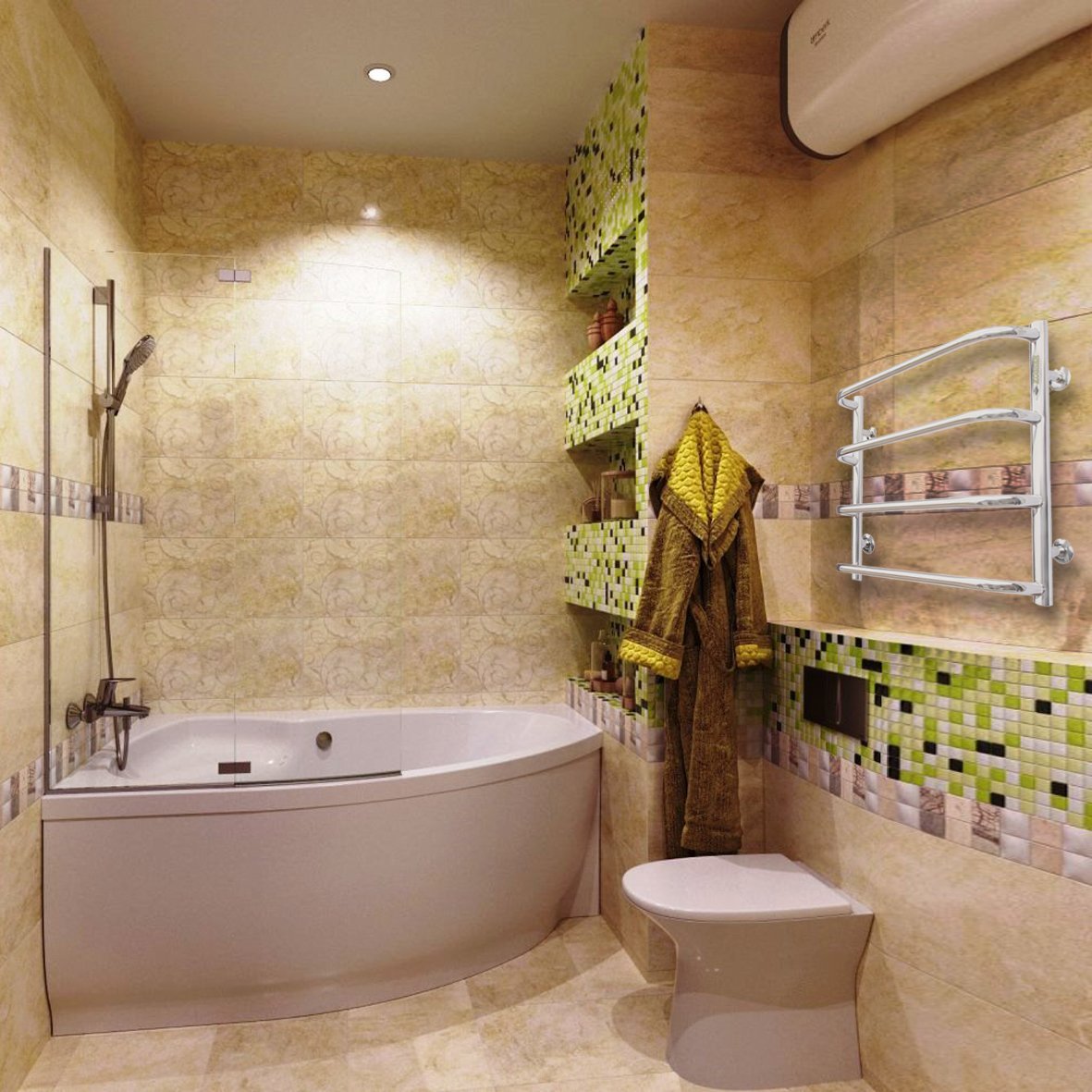 Дизайн ванной комнаты с ассиметричной ванной