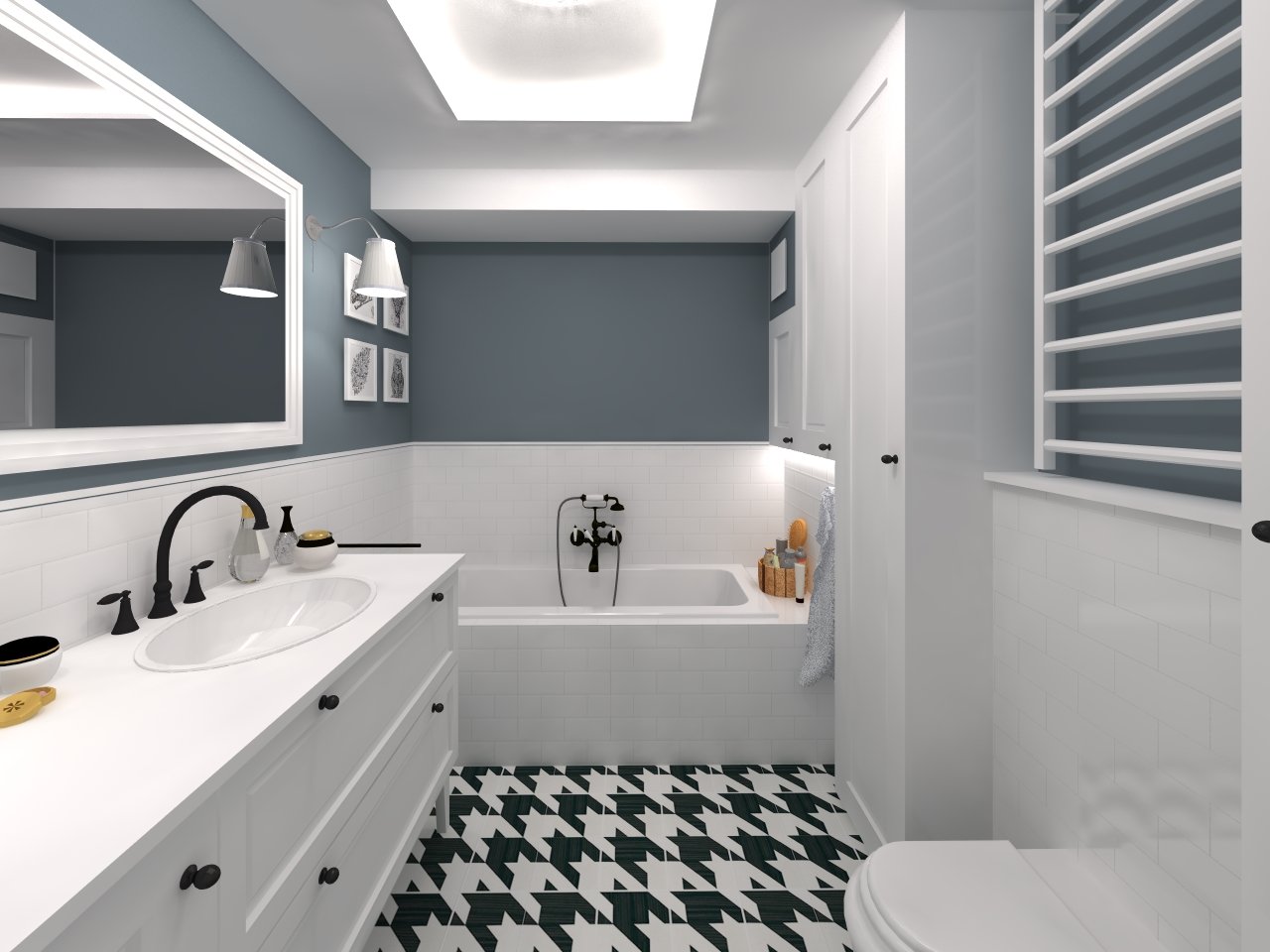 Продолговая ванная комната дизайн