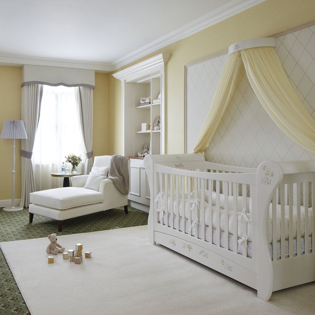 Детская для новорожденного. Спальня для младенца. Детские комнаты для новорожденных. Детские дизайнерские комнаты для новорожденных. Спальня с кроваткой для новорожденного.