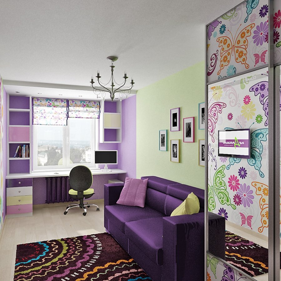 Зелено фиолетовая комната
