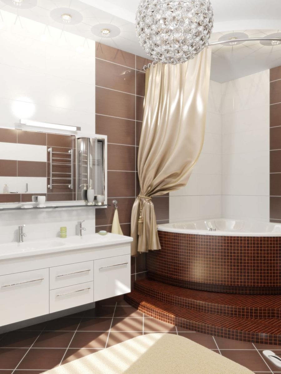 Ванная комната в коричнево-бежевых тонах