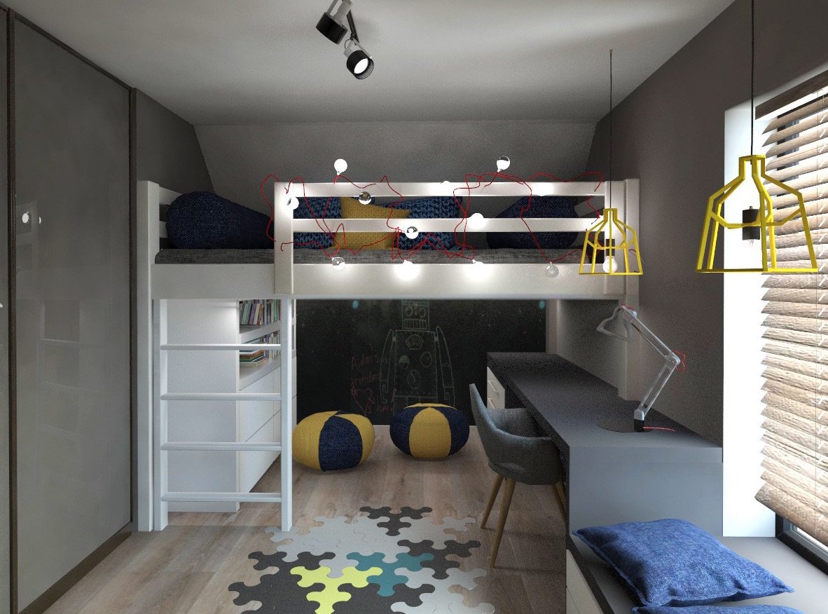 детская комната для мальчика с кроватью чердаком