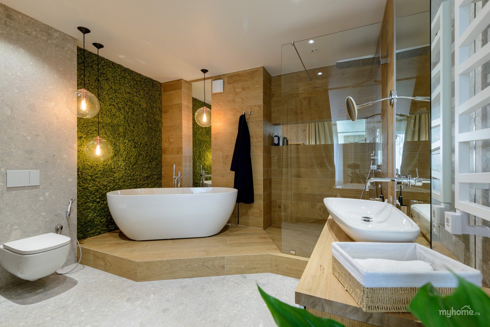 Подиум для ванны. Ванная комната экостиль. Экостиль в интерьере ванной. Дизайнерская ванна. Ванная комната в эко стиле.