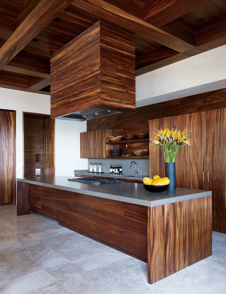 Деревянная стена в интерьере кухни (58 фото)