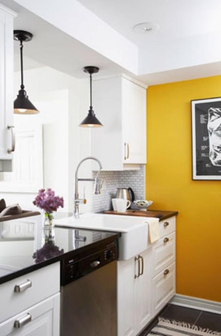 Горчичный цвет стен на кухне