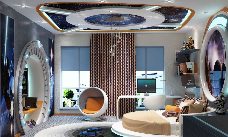 Интерьер комнаты в космическом стиле