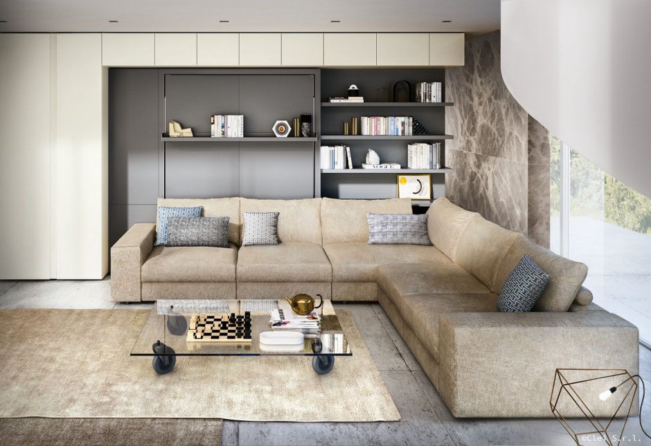 Дизайн комнат с диванами и шкафами (58 фото)