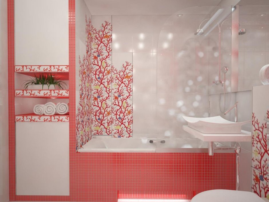 Туалет в красно-коралловом цвете