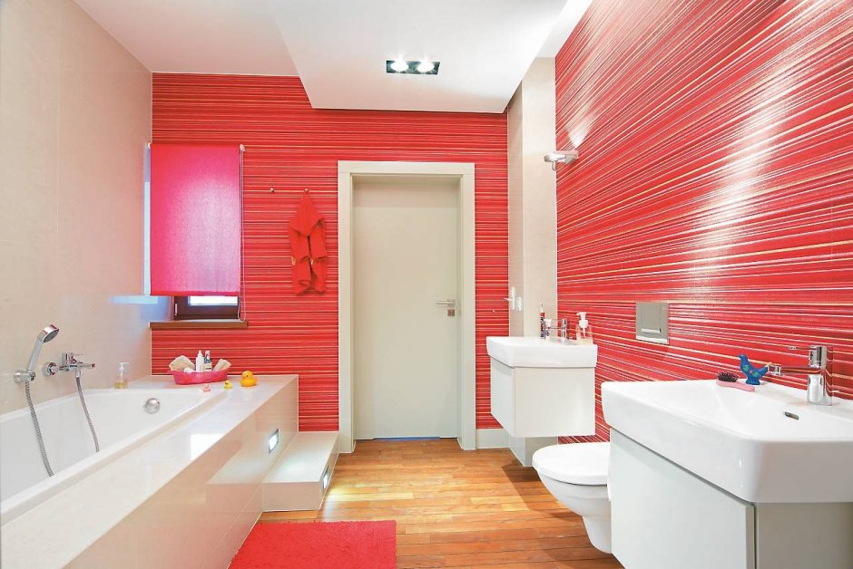 Покраска стен ванной в красных тонах