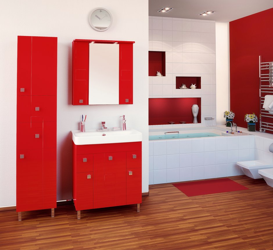 Мебель для ванны красного цвета