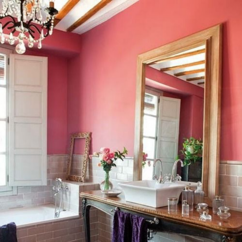 Сочетание с розовым в интерьере ванной