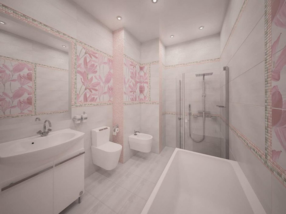 Ванная комната в розово бежевых тонах