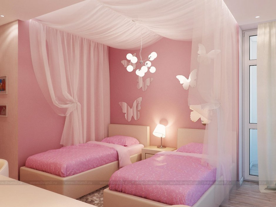 Розовая комната для девочек двойняшек