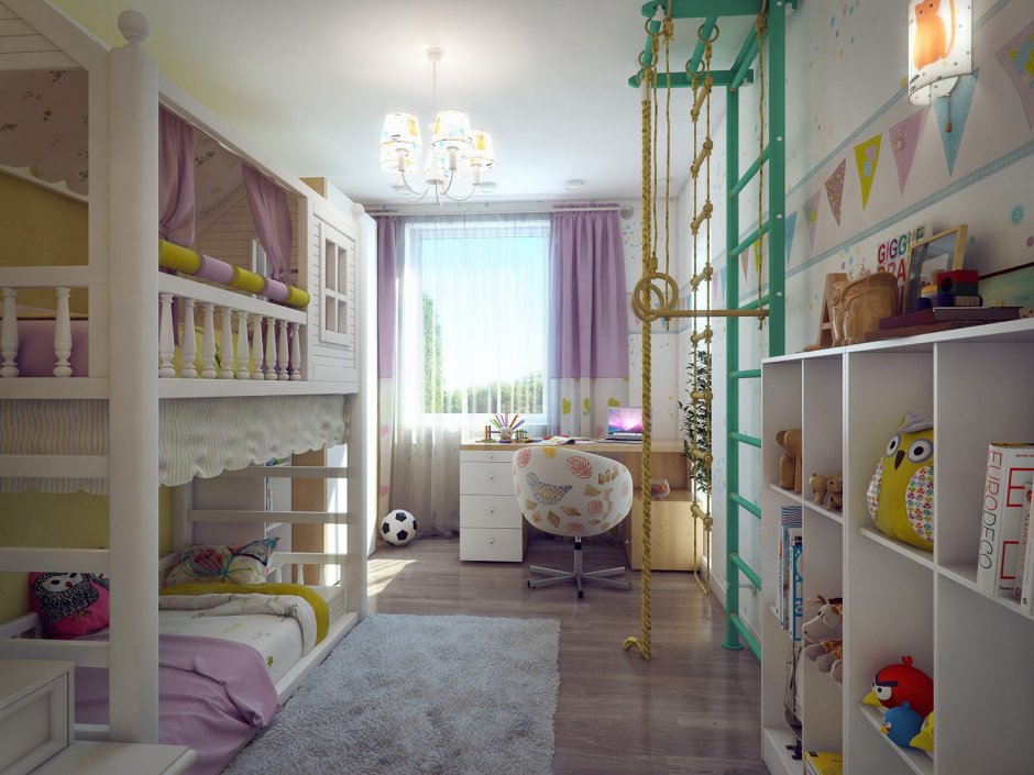 Интерьер детской комнаты для двух детей