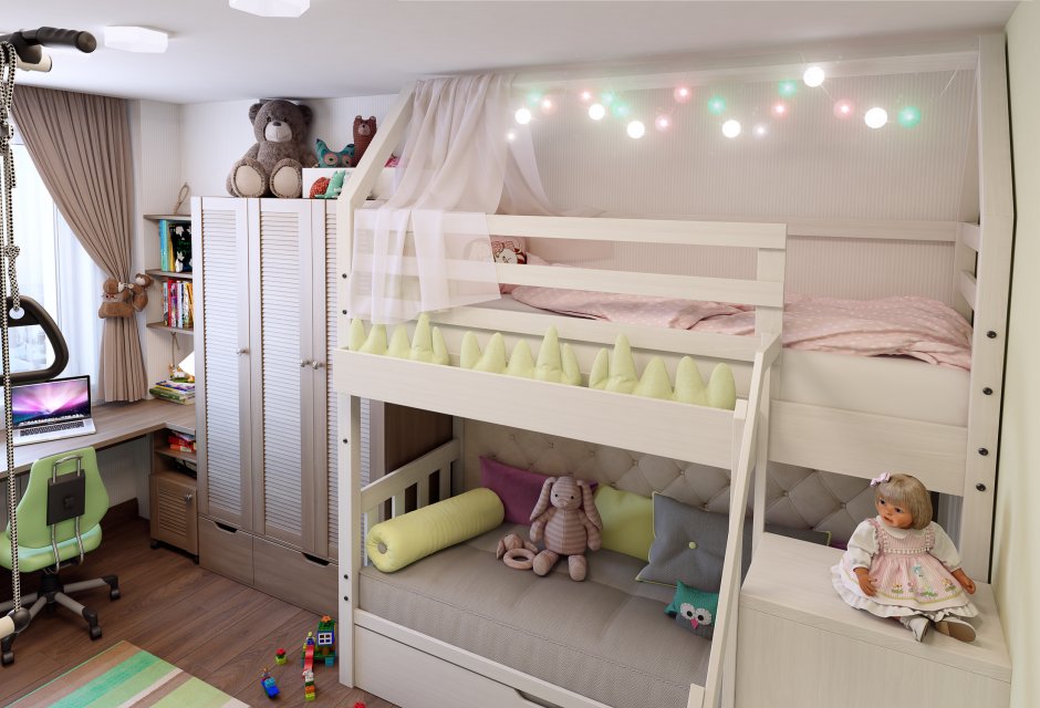 Детская для разнополых детей с двухъярусной кроватью