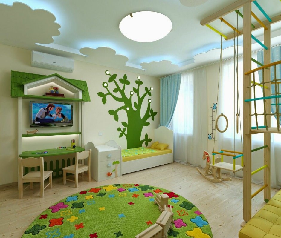 Интерьер детской комнаты с ребенком