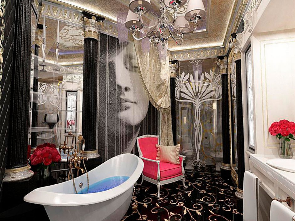 Интерьер ванной комнаты в стиле арт деко