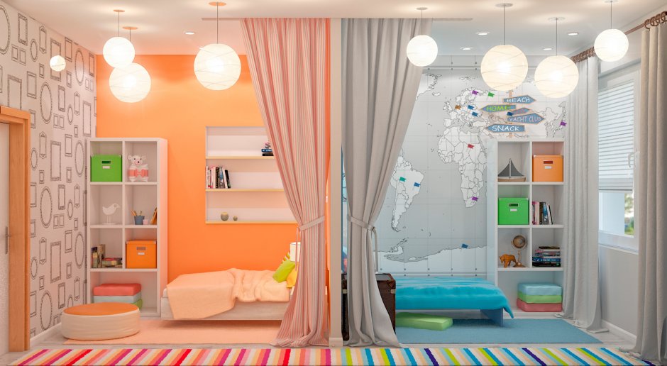 Интерьер детской комнаты для разнополых детей