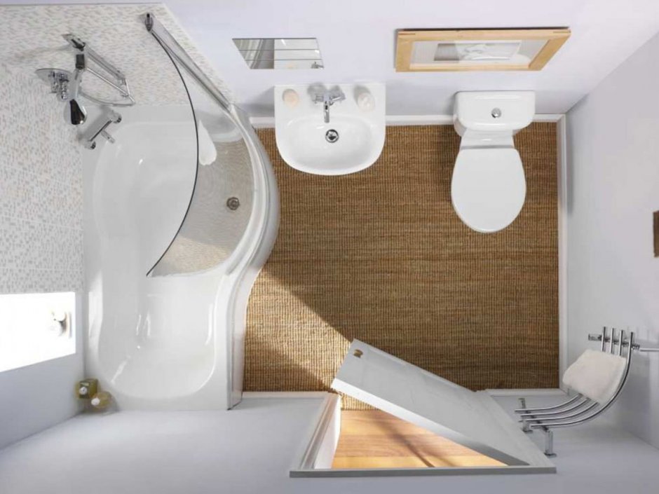 Декор маленькой ванной комнаты с белой плиткой