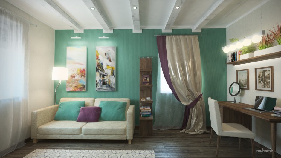 Интерьер комнаты для гостей в квартире с диваном