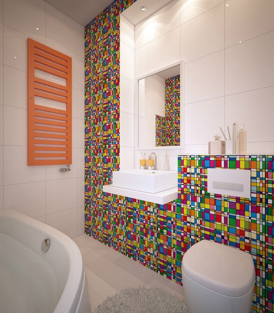 Яркая плитка в дизайне ванных комнат (59 фото)