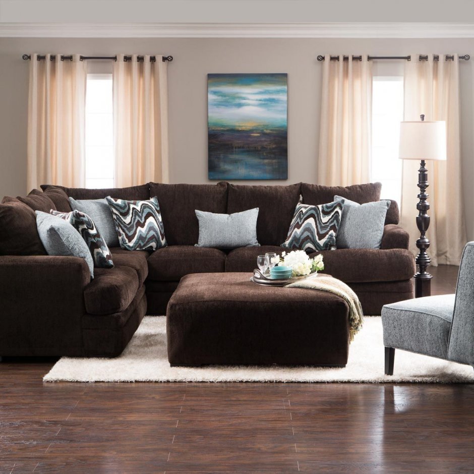 Дизайн комнат с коричневыми диванами (55 фото)
