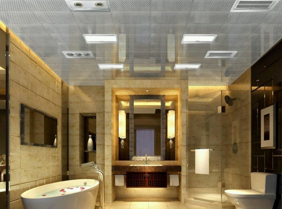 Необычный потолок в ванной комнате