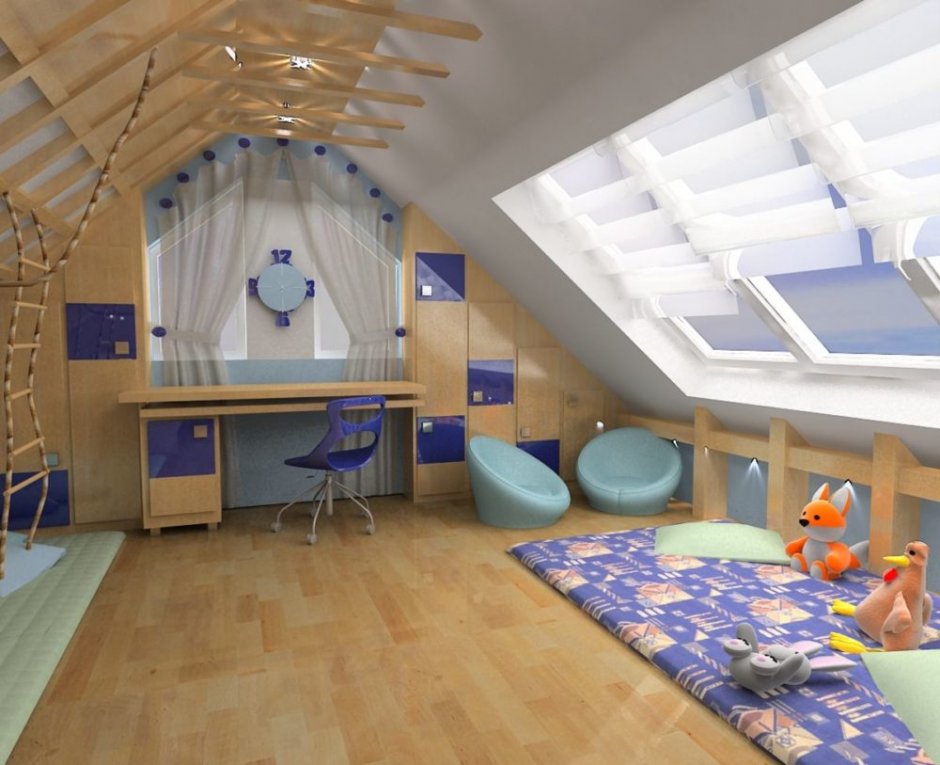 Детская комната для мальчика на мансарде