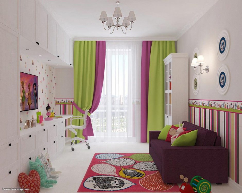 Простой интерьер детской вытянутая комната для малышей