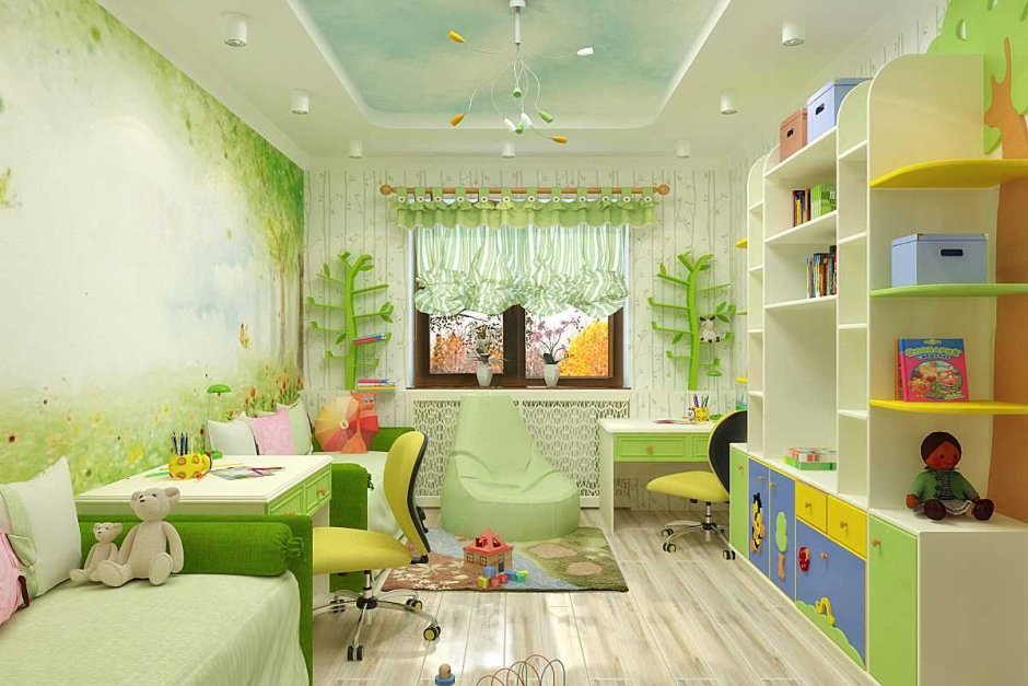 Дизайн вытянутых детских комнат (59 фото)