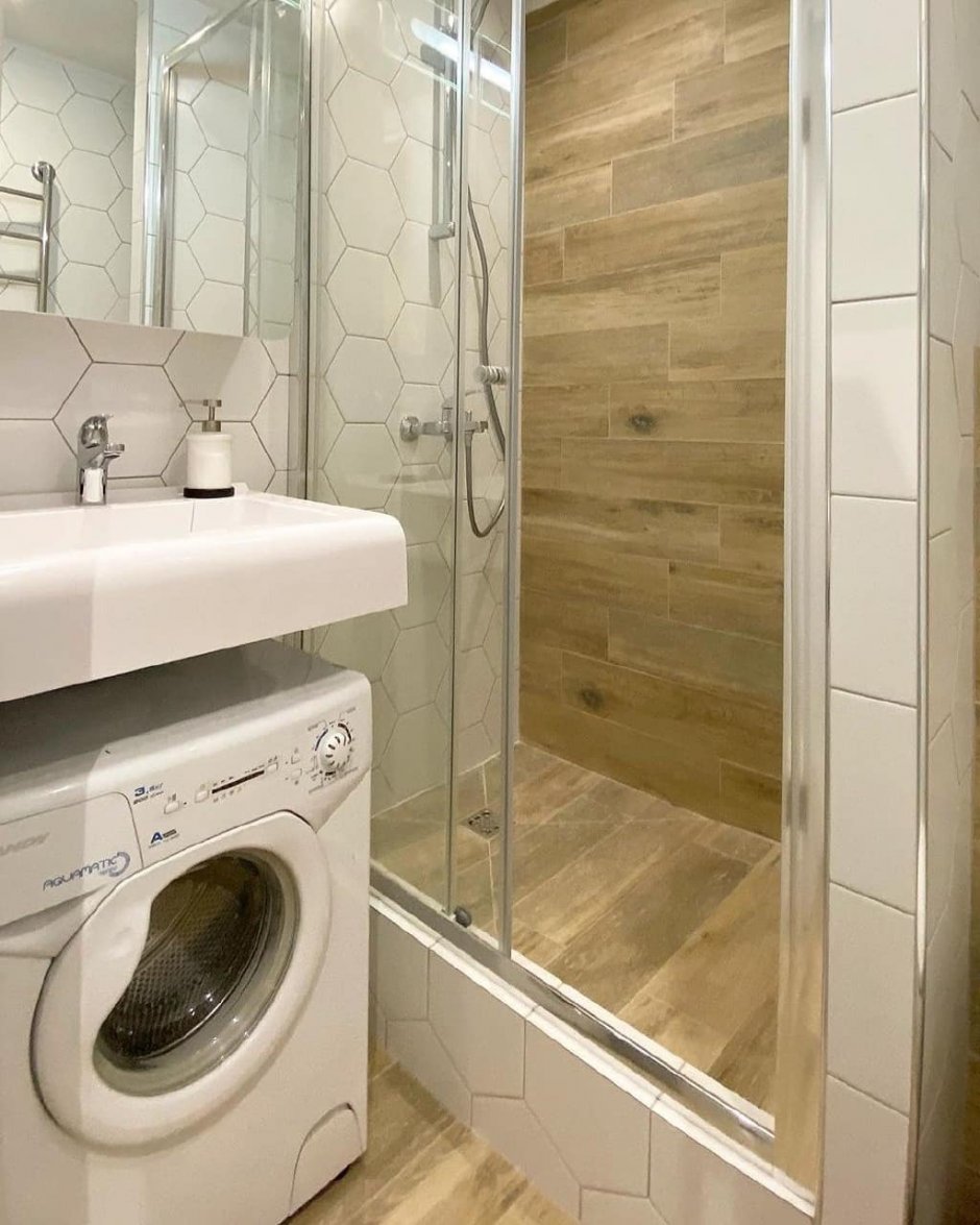 Ванная комната дизайн с душевой кабиной и стиральной машиной раковиной фото маленькая ванная