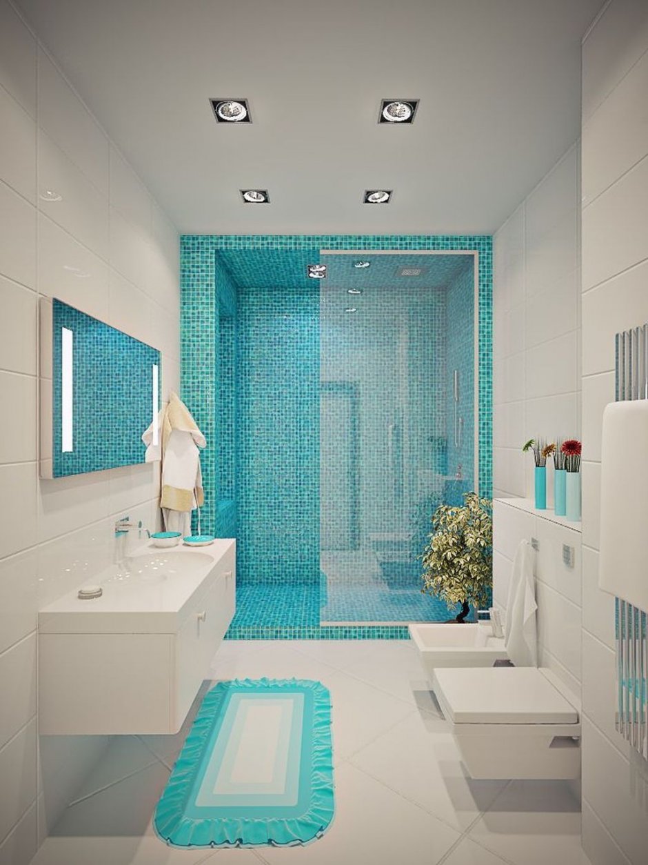 Бело голубая ванная комната
