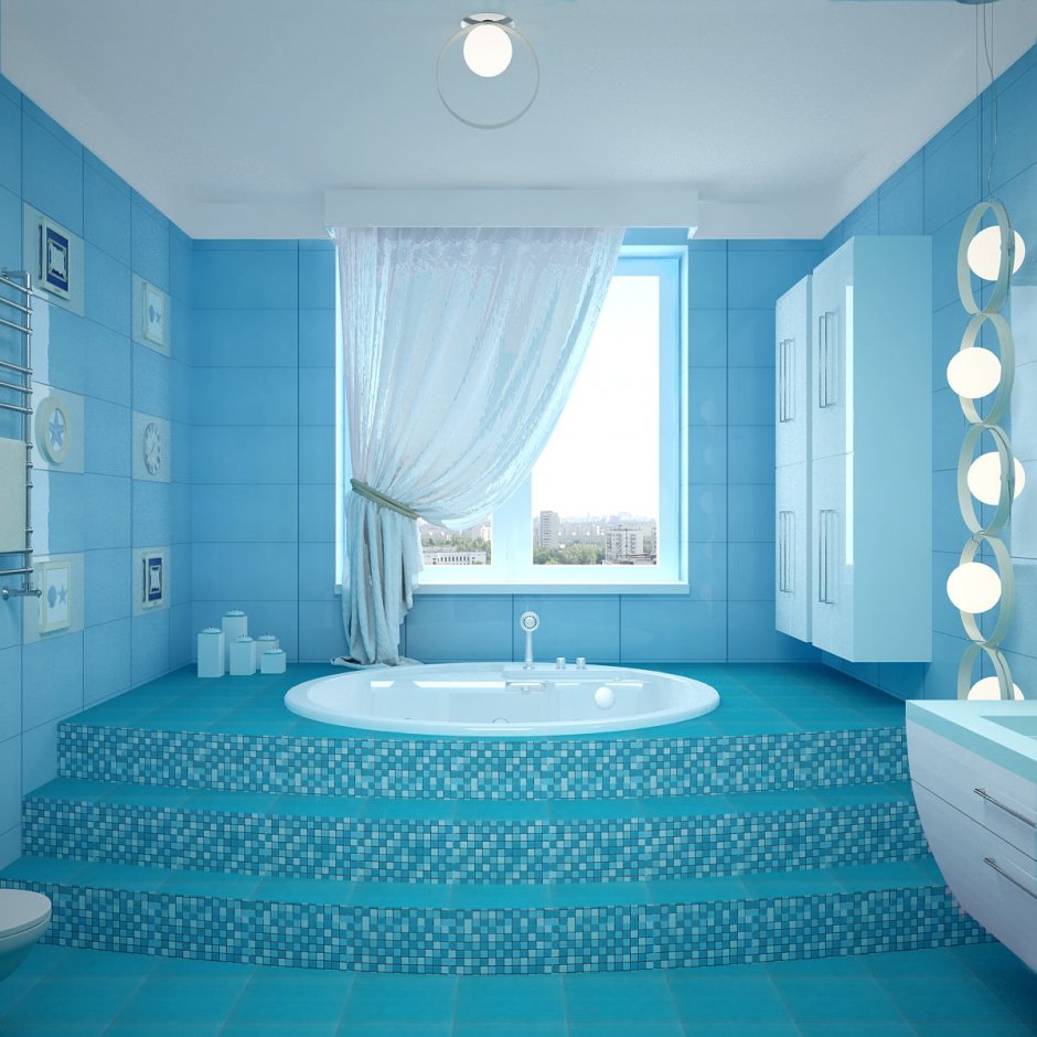 Голубая плитка в ванную комнату
