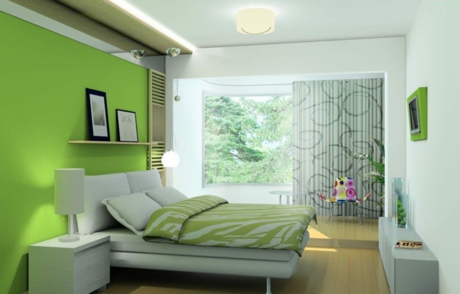 Светло зеленая спальня