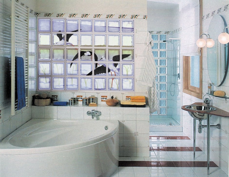 Ванные комнаты со стеклянными БЛОКАМИ