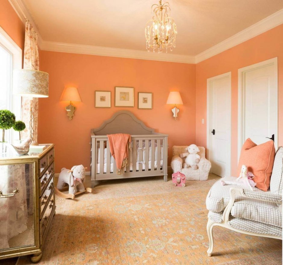 Детская комната для двоих в персиковом цвете